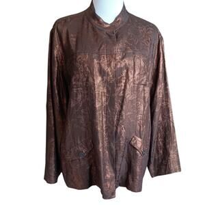 CHICO'S 3 Dressy Silk Linen Evening Jacket Blazer XL Metallic Event Brown Bronze